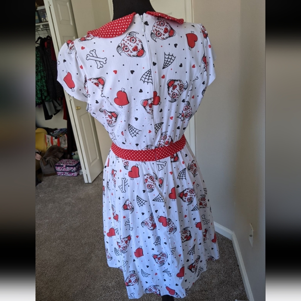 White & Red Heart Skeleton Print Fit-and-Flare Dress - Picture 3 of 9